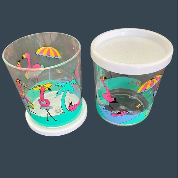 Retro Pink Flamingo Ice Bucket Barware Drink 10 Pc Set Tumbler Glasses Vintage - Picture 8 of 16